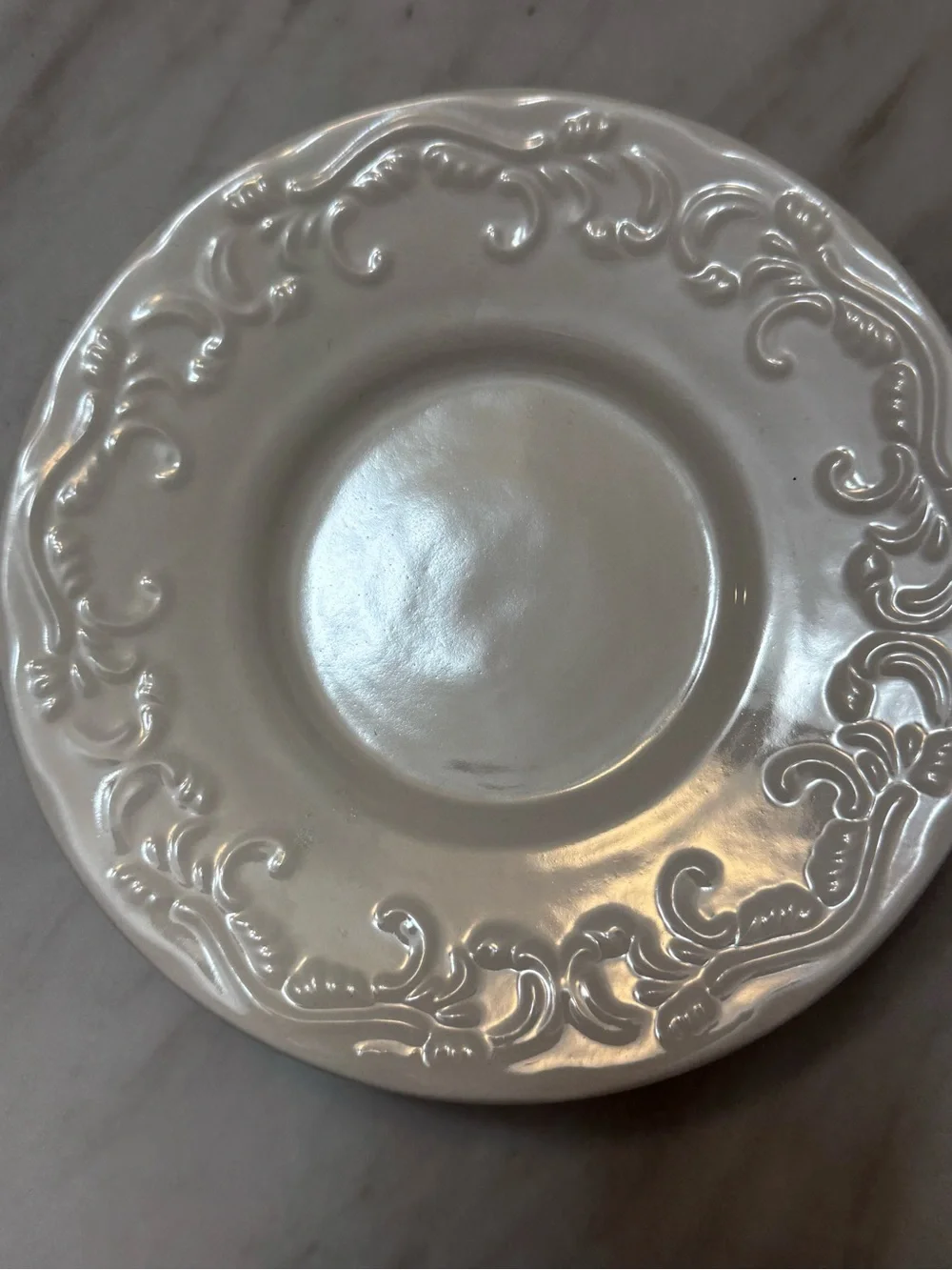 Pfaltzgraff Charlotte Set of 3 Saucer Plates Everyday White Embossed 6 3/4”
